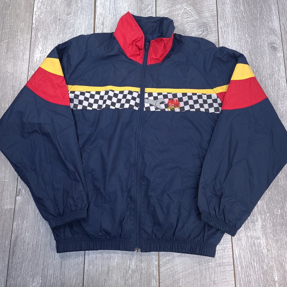 Mac Tools Racing Jacket Men Small Blue Checkered Embroidered Windbreaker